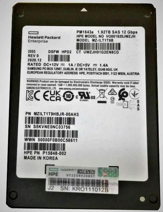 MZ-ILT1T9B Samsung PM1643a 1.92TB SSD SAS 12Gb/s HPE OEM