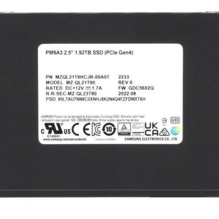 MZ-QL21T90 Samsung PM9A3 1.92TB U.2 PCI-E Gen4 SSD
