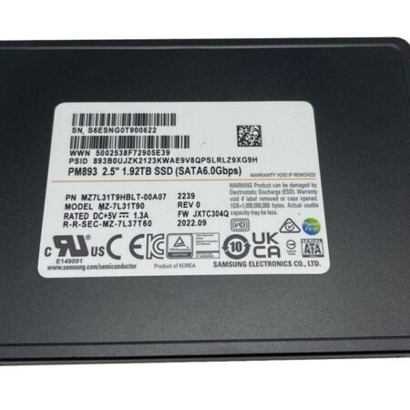 MZ7L31T9HBLTAD3 Samsung PM893 1.92TB SSD - SATA 6Gb/s - DELL OEM